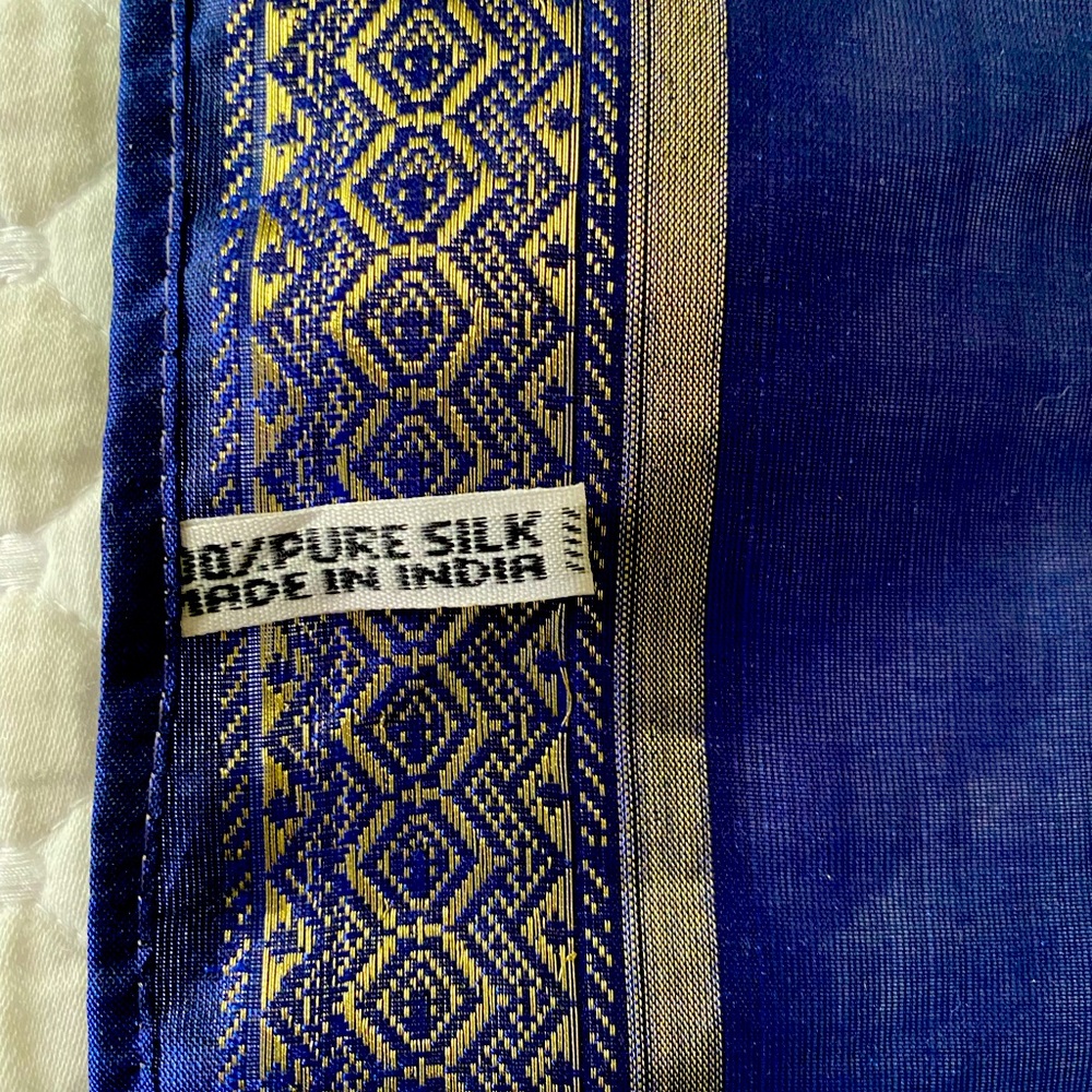 Indian Silk scarf-Navy with gold color d thread